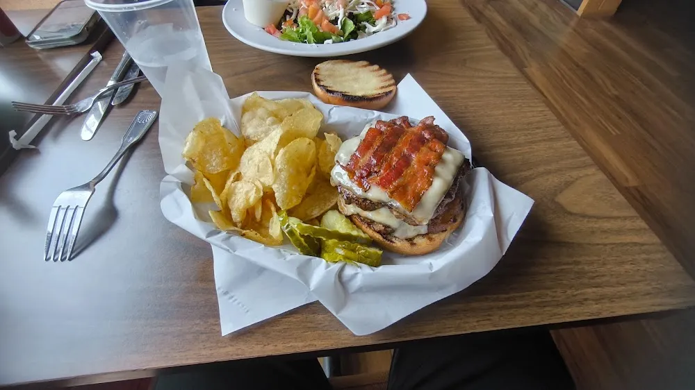 Double Cheeseburger with Extra Crispy Bacon and Chips